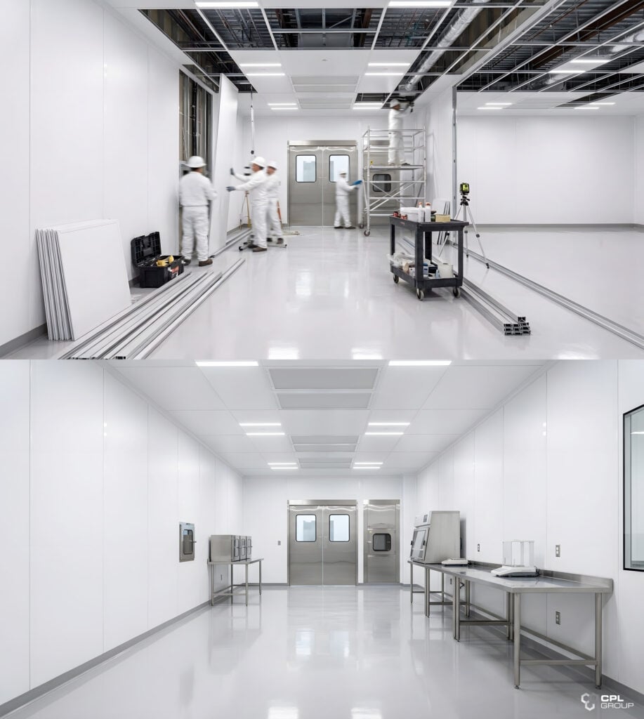 Completed clean room facility with modular construction and hygienic finishes
